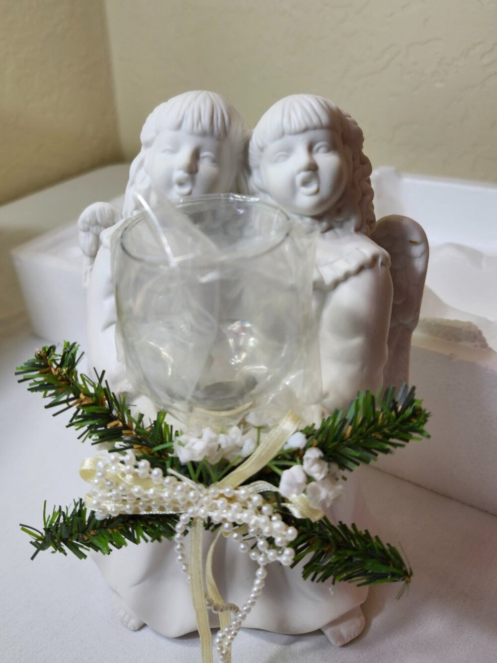 Vtg Porcelain Angels Singing Votive Growth 1997